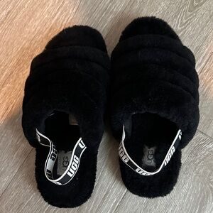 UGG Black Fluffy Slippers